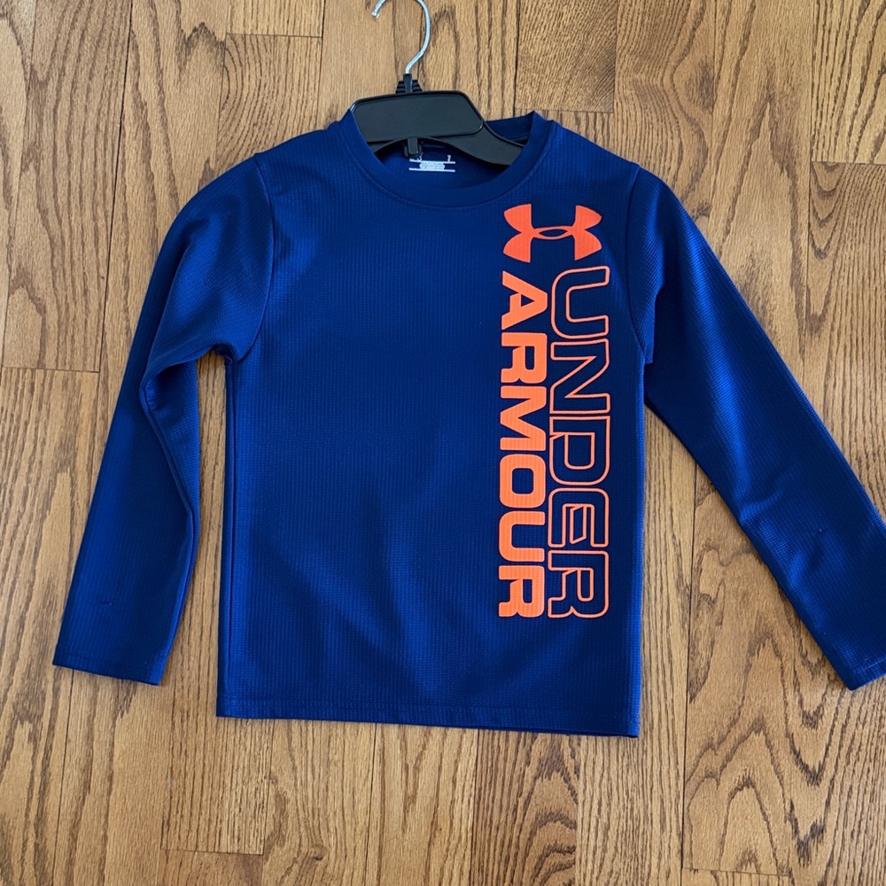 Under Armour Blue Long-Sleeve Tee with Orange Logo Like New
